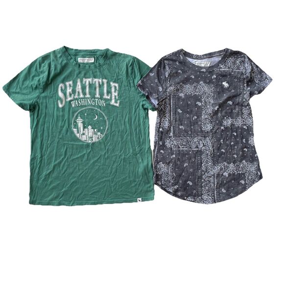 Abercrombie Kids Girls Size 11/12 [2 Piece Bundle] Short Sleeve Tops Green/Black - Picture 1 of 8